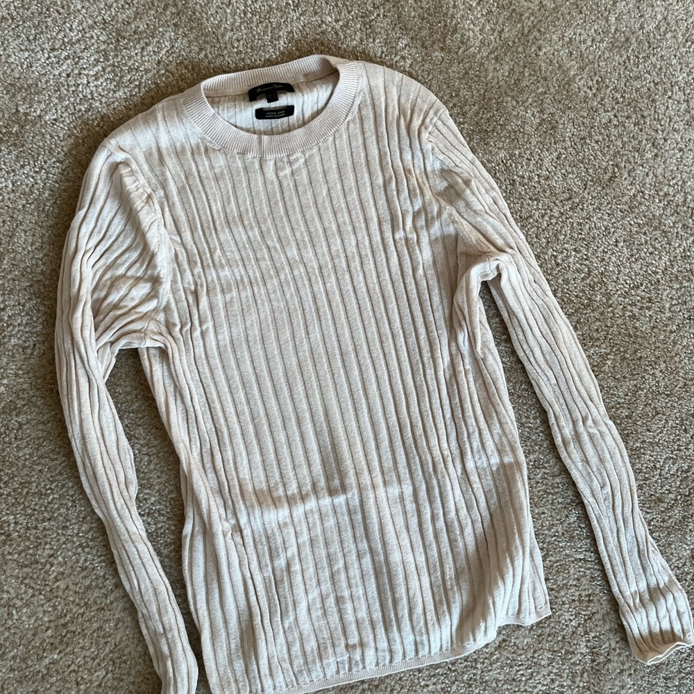 Massimo Dutti Slim Wool and Silk ribbed crew neck sweater